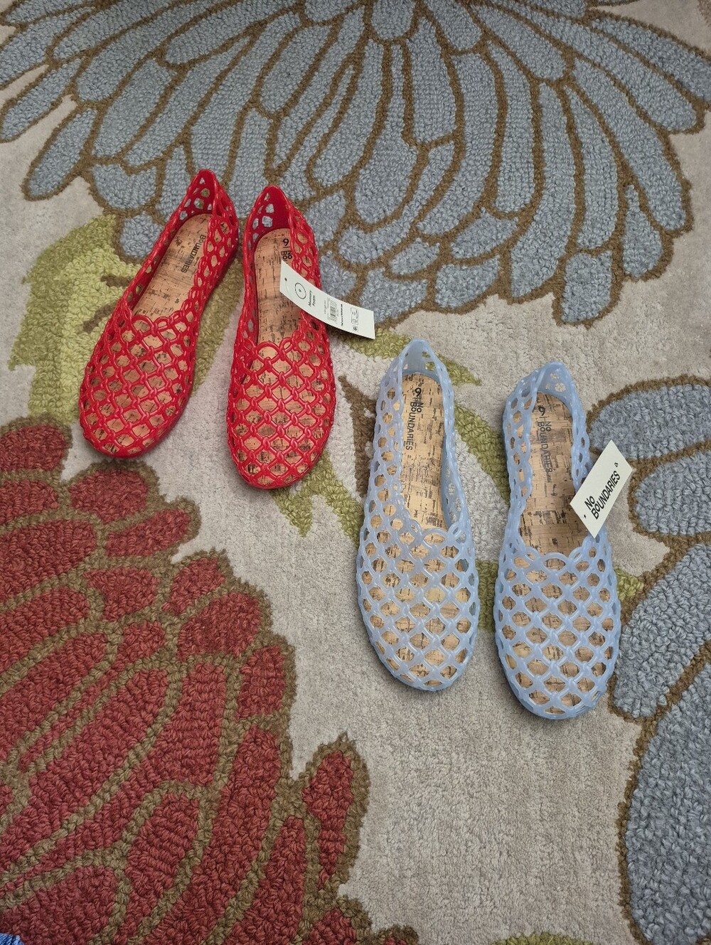 NWT Lot Of 2 No Boundaries Red and Blue Caged Jelly Flats Size 9